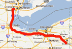Route from Detroit to Youngstown