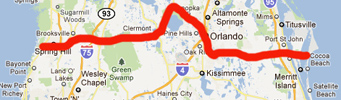 Route from Port Canaveral to Weeki Wachee