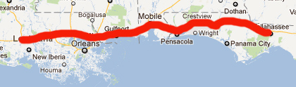 Route from Tallahassee to Lafayette