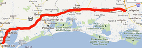 Route from Lafayette to League City