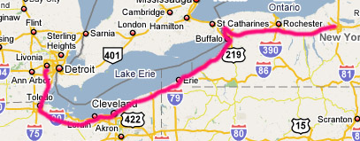 Map, Detroit to Niagara to Syracuse