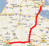 Map of first day, Detroit to Indianapolis
