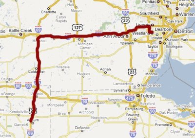 Map of third day heading home My route for the third day heading home