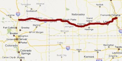 Went from Council Bluffs to Cheyenne today Map of second day of travels