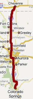 Cheyenne to Denver to Colorado Springs Map of third day of travels