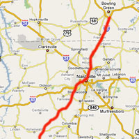Route to Bowling Green Alabama to Bowling Green